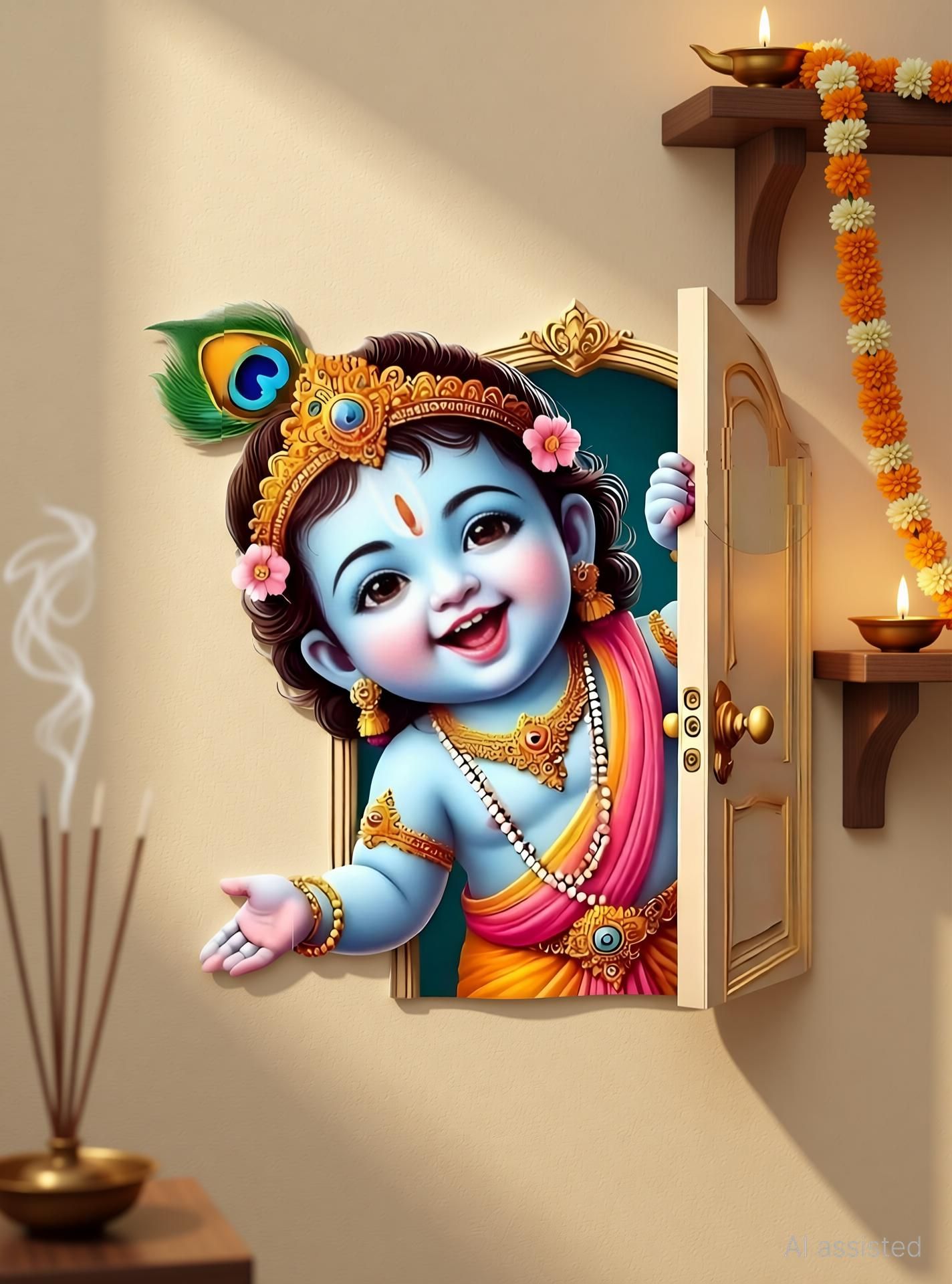 50 cm Welcome Baal Krishna wall Self Adhesive Sticker-image-40