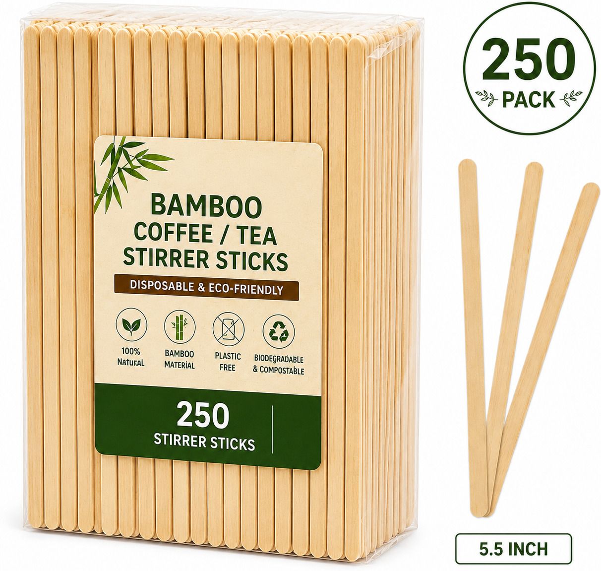 Disposable Wooden Coffee Stirrer Sticks, 140mm, Eco-Friendly, Pack of 250 Bamboo 12 cm Stirrer-image-20