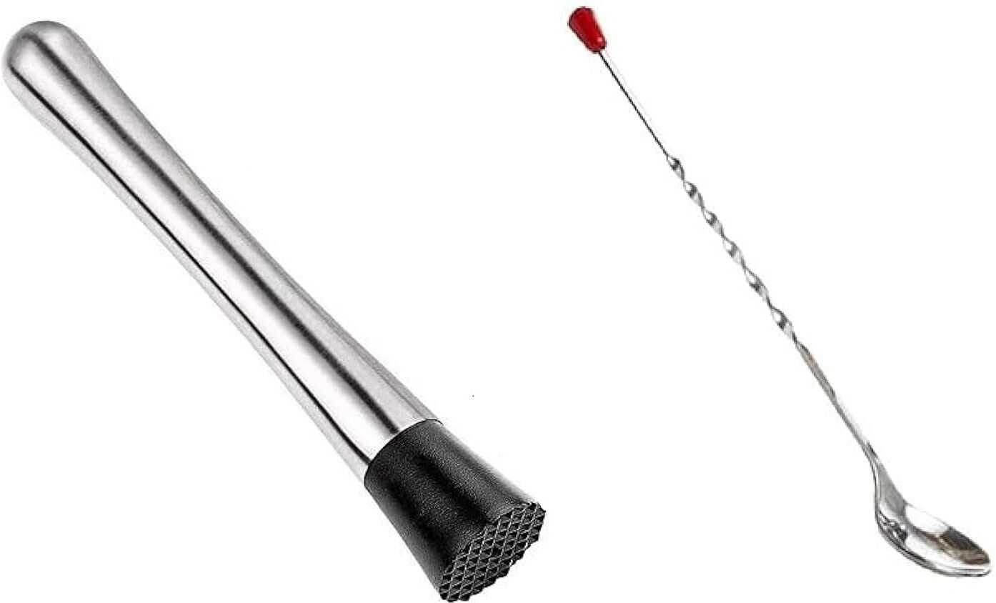 Stainless Steel Muddler and Red Nob Bar Spoon, Bar Accessories Stainless Steel 27 cm Stirrer