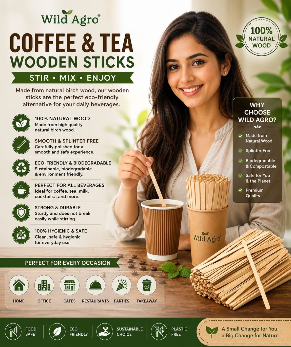 Disposable Wooden Coffee Stirrer Sticks|Natural Birch Wood|For Tea,Coffee-4.3In Wooden 11 cm Stirrer-image-17