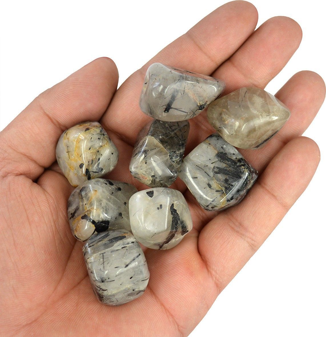 100% Natural Crystal New-15-Black Rutile Quartz-Tumble-stone-200gm_1 Regular Asymmetrical Crystal Stone-image-1