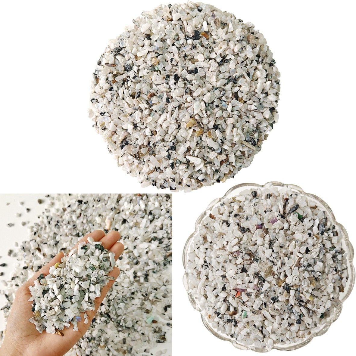 Rainbow Moonstone Chips Stone 100 Grams Reiki Crystal Healing Black White Pebble Stones Irregular Shaped Regular Asymmetrical Crystal Stone-image-48
