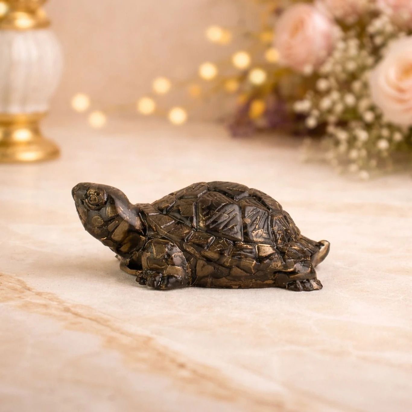 raenso Certified Pyrite Tortoise Pyrite Resin Turtle for Good Luck & Wealth Polished Round Rock Stone-picture-28