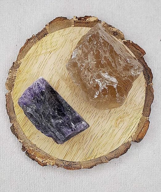 Amethyst and Smoky Quartz AAA Grade Raw Natural Crystal Combo with Bark Coaster Regular Round Quartz, Crystal Stone-image-45