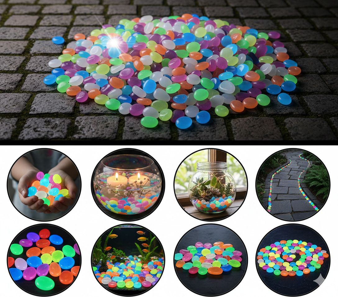 mapestar7 Glow in The Dark Rocks – 200 PCS Luminous Pebbles Stones Polished Angular Plastic Stone-picture-10