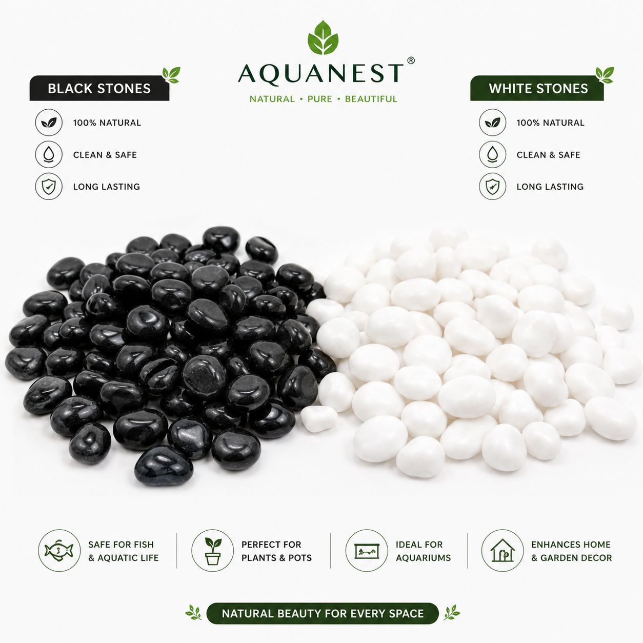 White & Black Decorative Stone Combo Pack |500g Each| Fish Tank Decor |Pack of 2 Polished Asymmetrical Limestone Pebbles-image-45