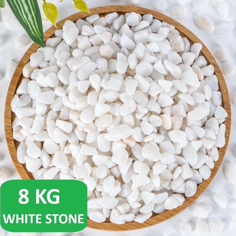8KG Premium White Color Pebbles for Aquarium, Garden & Home Decoration Stones Polished Asymmetrical Marble Pebbles-image-49