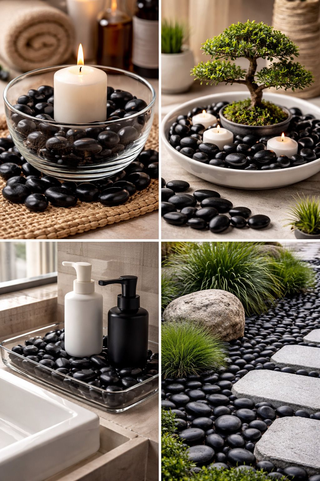 Black Decorative Pebbles Stones for Home & Garden Natural Polished Pebble Rocks Polished Asymmetrical Marble Pebbles-image-7