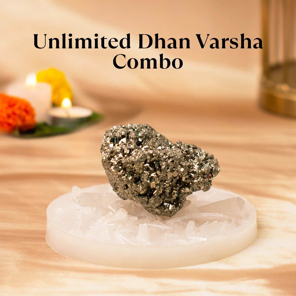 Raw Pyrite Stone with Raw Selenite Plate Regular Rectangular Crystal Stone-image-3