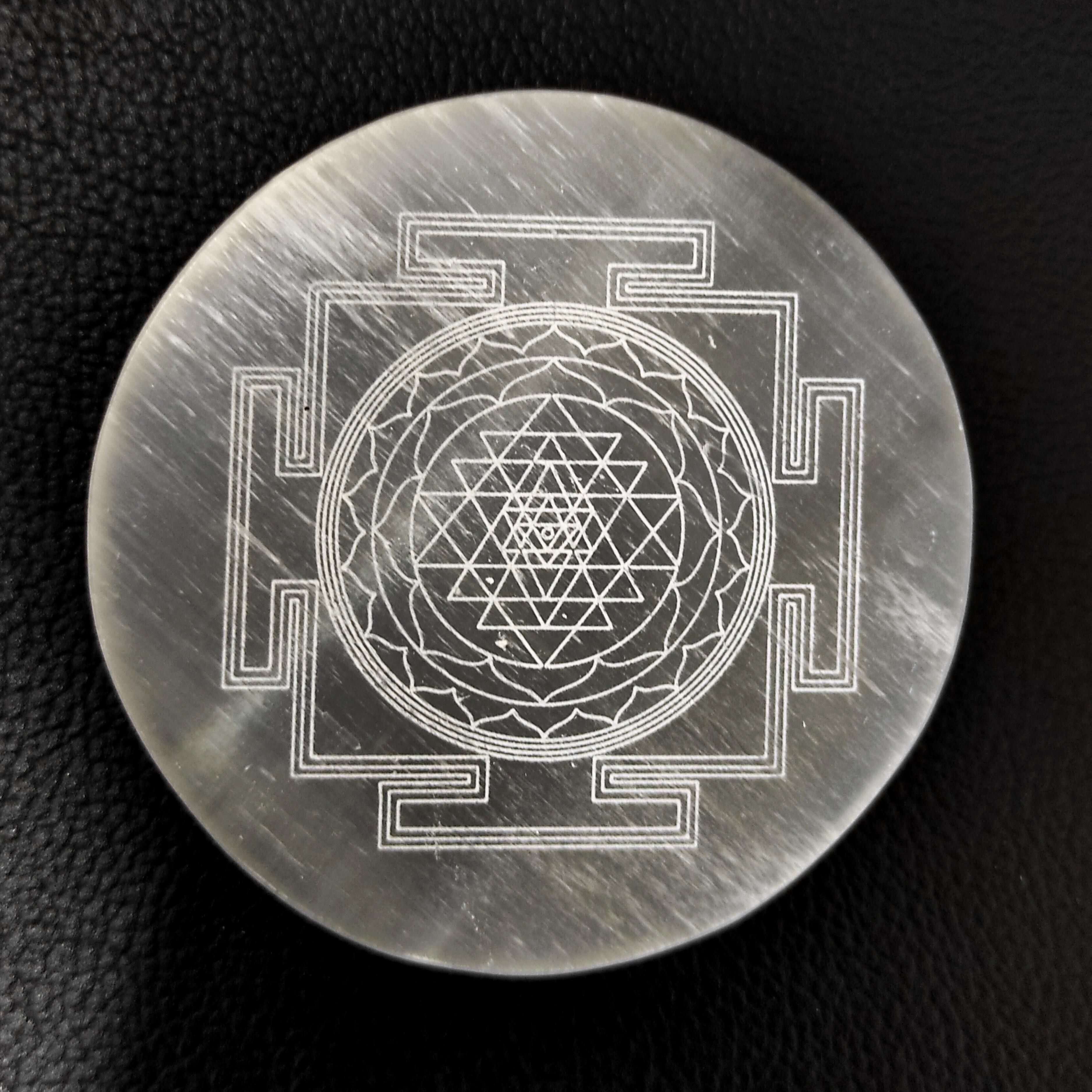 Selenite Round Shri Yantra Crystal Charging Plate Polished Round Crystal Stone-image-23