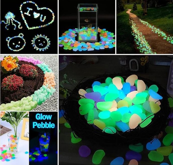 100 PCS Glow Pebbles: Multi-Color Night Glow Stones for Garden & Fish Tank Decor Polished Angular Crystal Pebbles-image-1