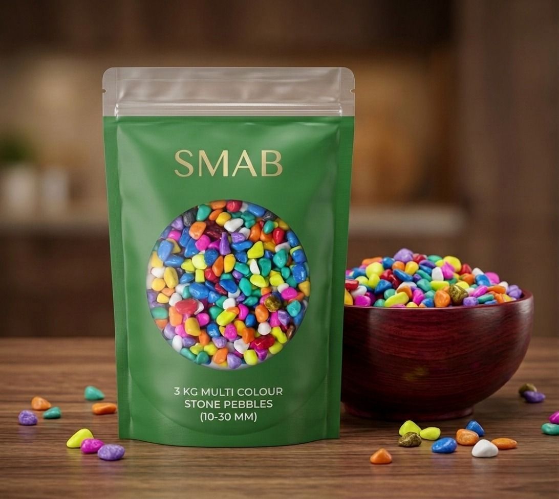 smab Multi Colour Stone Pebbles 3 Kg | Decorative Polished Pebble Stones for Aquarium Polished Asymmetrical Granite, Rock, Marble Pebbles-picture-43