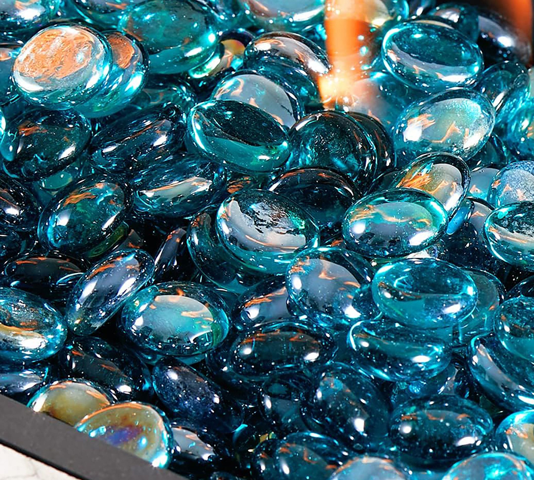 Caribbean Blue Glass Stones/Pebbles for Home & Garden Decor, Aquarium Decor Regular Asymmetrical Crystal Pebbles-image-1