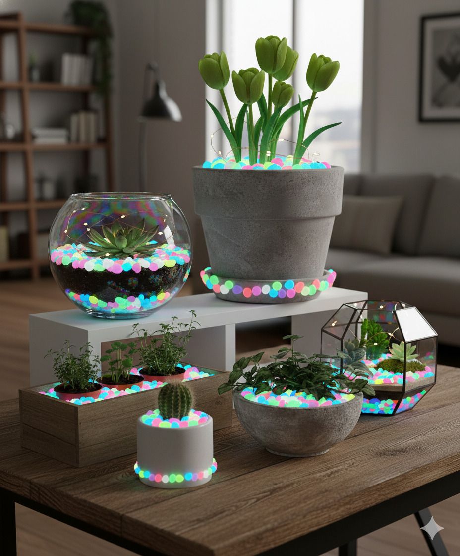 khatushyamenterprisee Glow in The Dark Stone 200 PCS Luminous Pebbles Glowing Stone for Garden Regular Angular Plastic Pebbles-picture-11