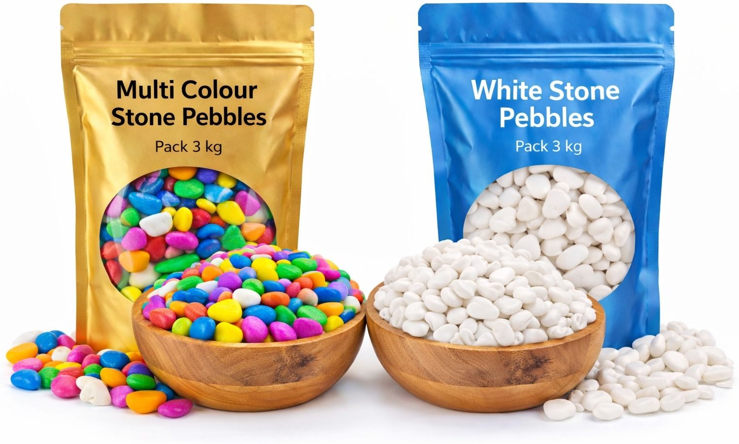 smab Decorative Stone Pebbles 3 KG White & 3 KG Multi Colour Stones Polished Asymmetrical Granite, Marble, Rock Pebbles-picture-47