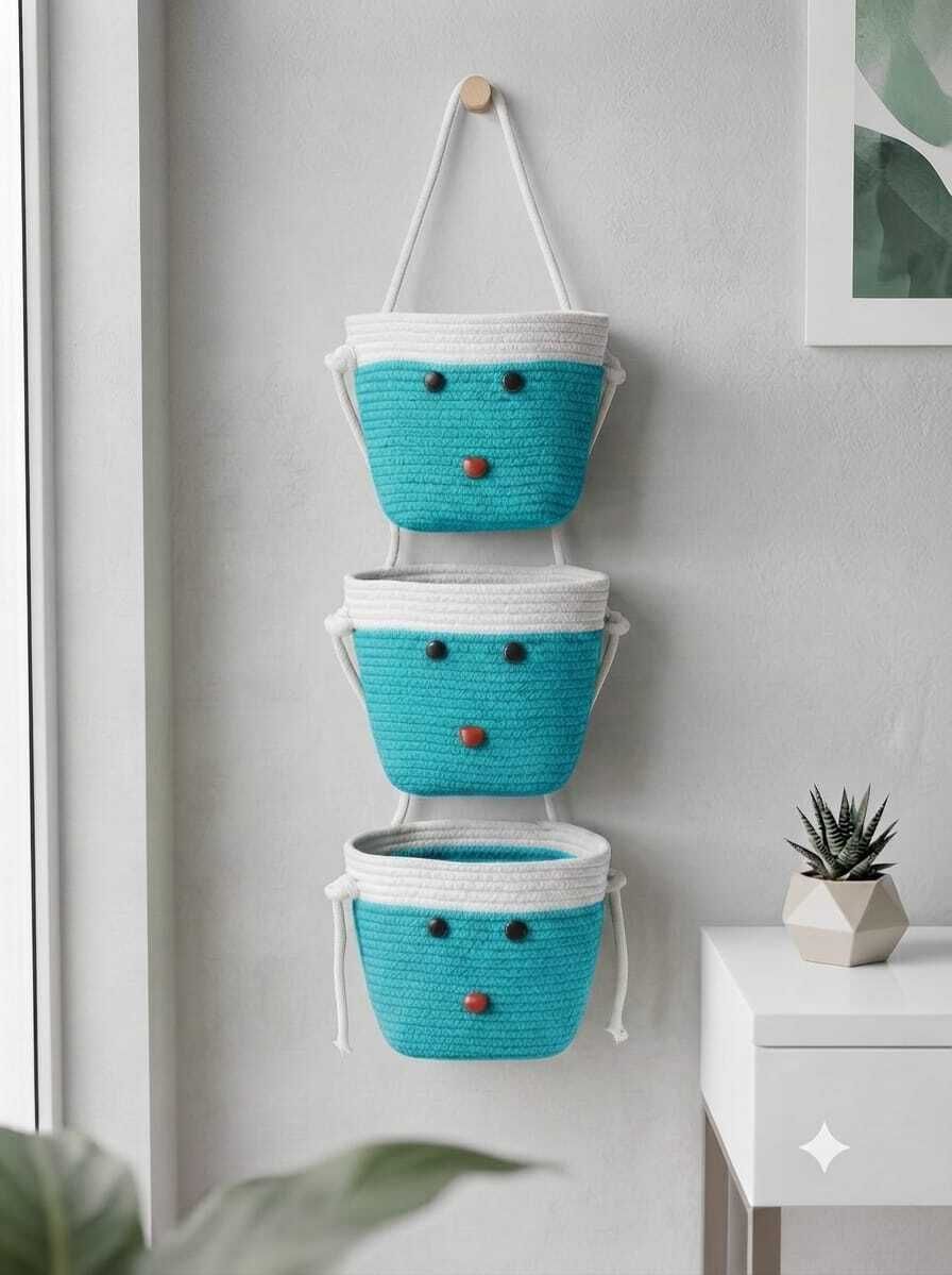 venox Jute, Cotton 3-TIER HANGING STORAGE BASKET WITH TEDDY EYE Storage Basket-picture-27