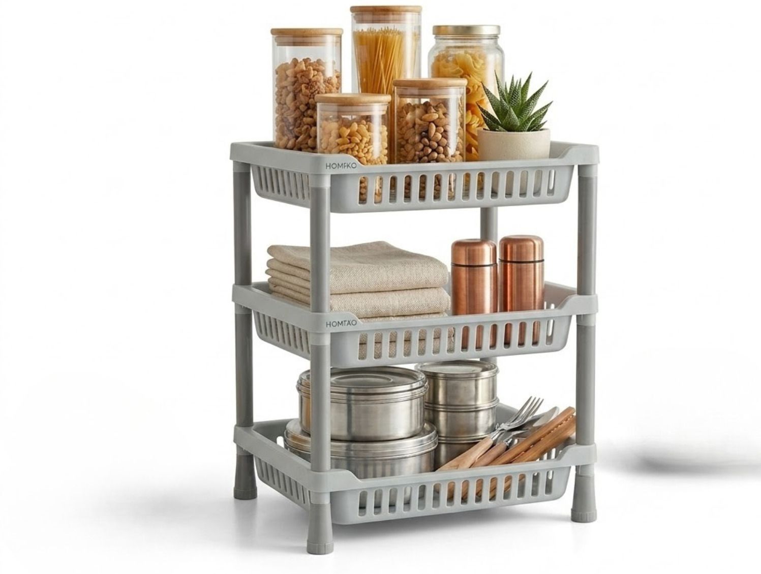 homixo Vertical Kitchen Storage Rack 3 Tier Organizer Shelf for Home Kitchen Plastic Kitchen Trolley-picture-13