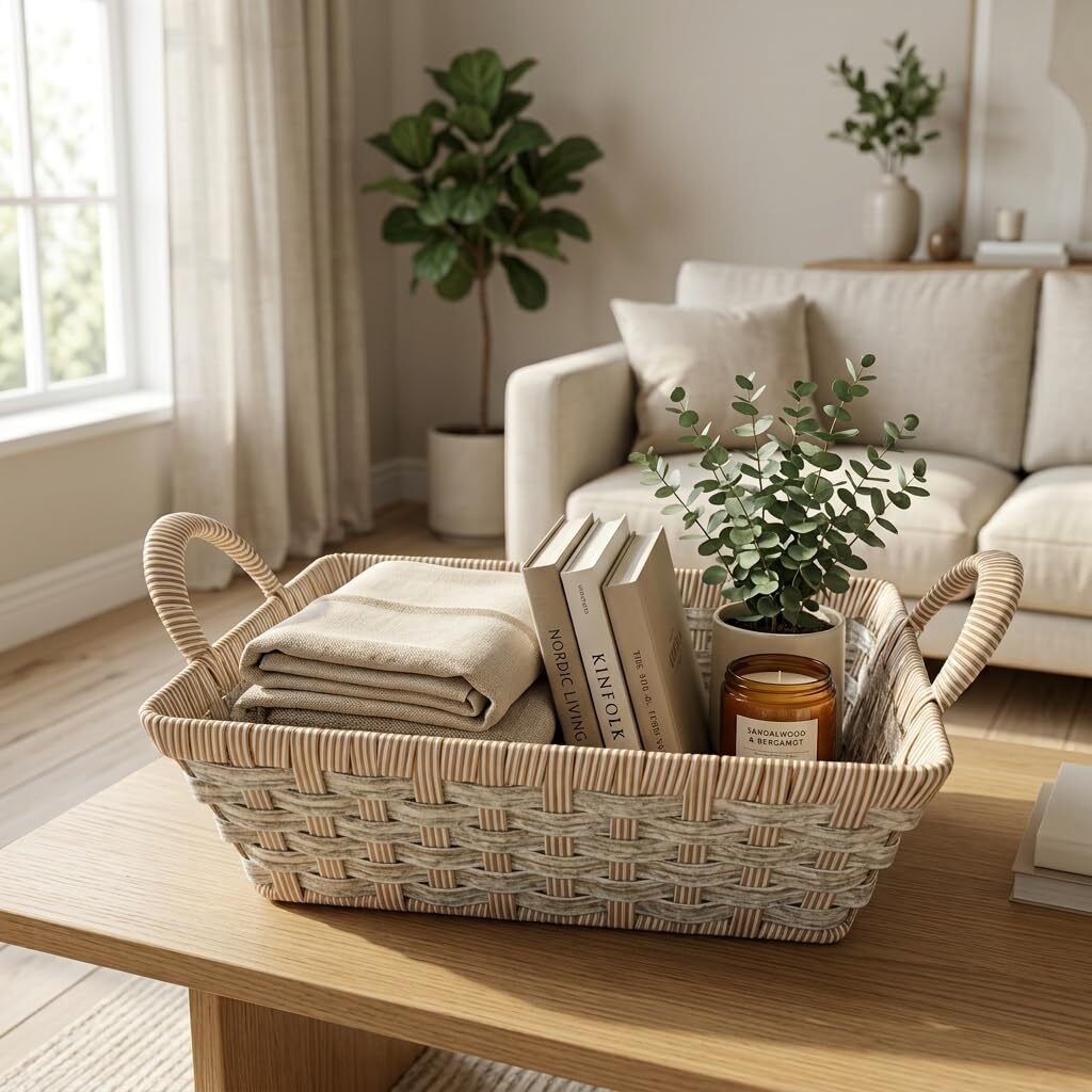 beamaze Polypropylene Handwoven Rectangular Wicker Storage Basket Storage Basket-picture-46