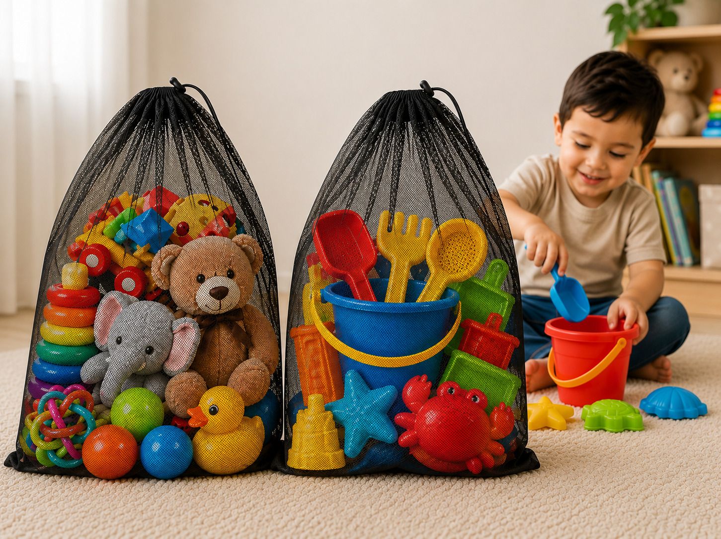 Nylon Zaptvi Toy Storage Mesh Bag | Large Drawstring Organizer for All Type Toys Storage Basket-picture-42