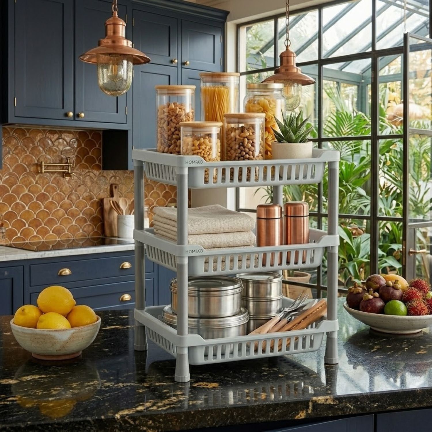 homixo Kitchen Accessories Rack 3 Tier Vegetable Storage Rack Organizer Shelf Plastic Kitchen Trolley-picture-27
