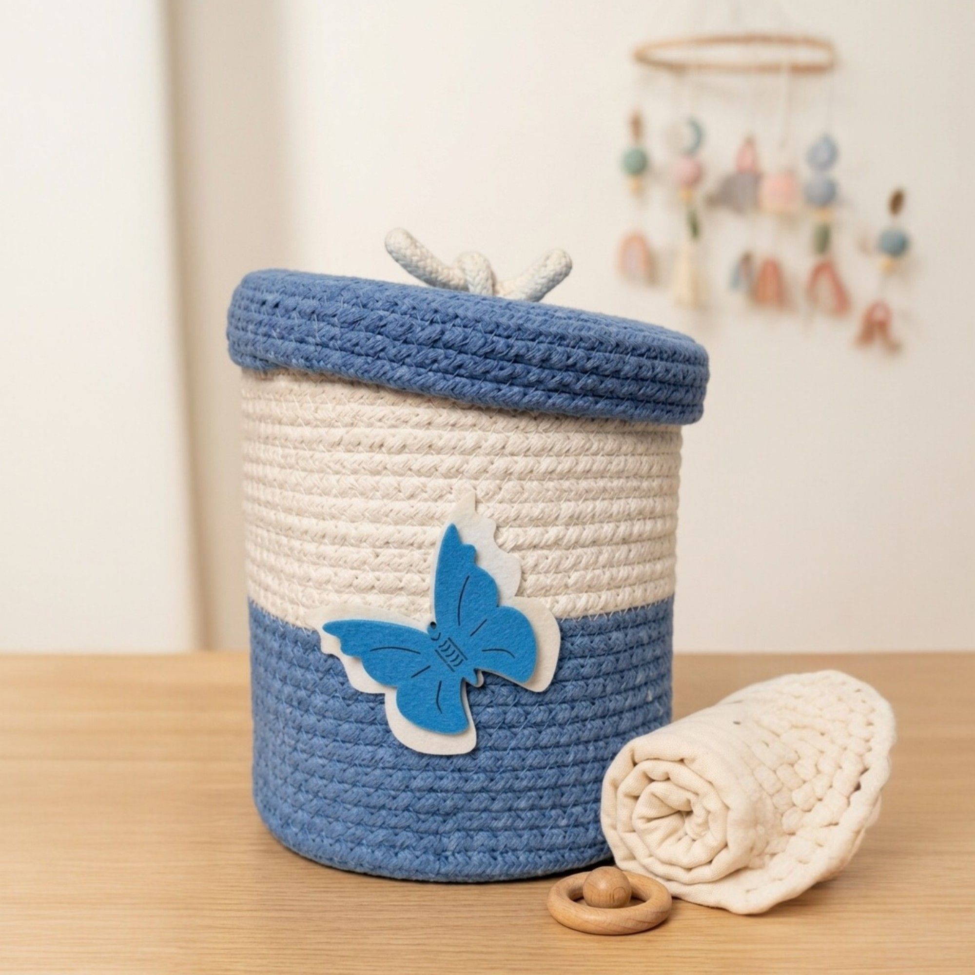 Jute, Cotton Butterfly Storage Basket with Lid | Multipurpose Organizer Storage Basket-image-31
