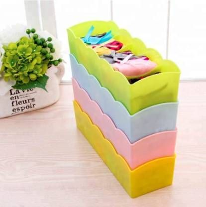 Plastic 4 pc Multipurpose Storage Box Drawer Divider Organizer (Multicolor) Storage Basket-image-46