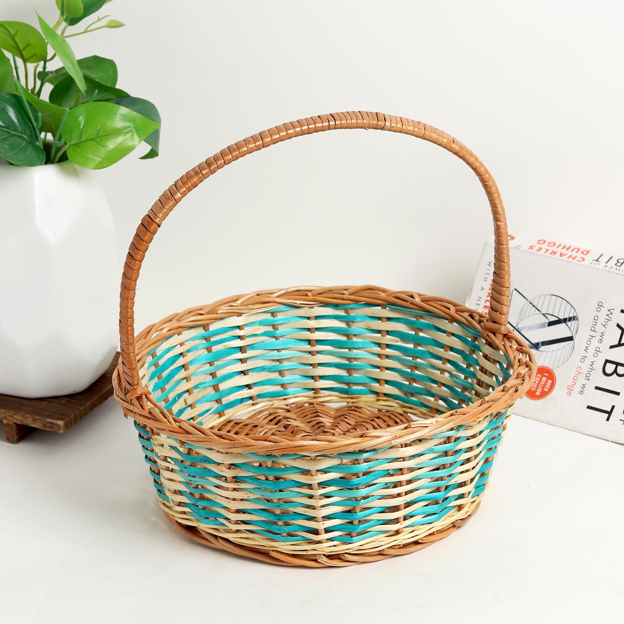 habereindia Bamboo Round Seagrass Basket for Gift Hampers, Kitchen Counter Fruits, and Home Styling Storage Basket-picture-10