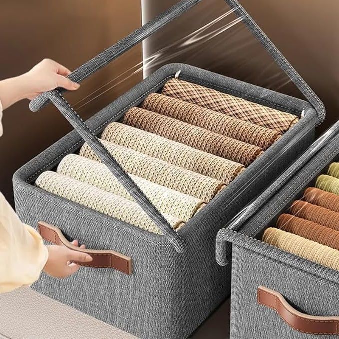 gigmart Polyester Wardrobe Organizer For Clothes, Storage Basket with Lid Dustproof Storage Box Storage Basket-picture-17