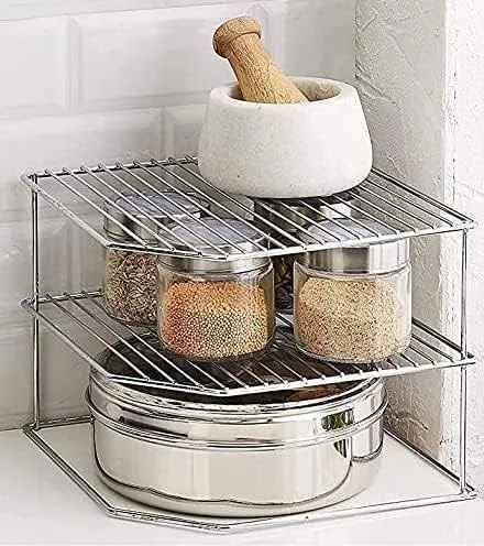 Stainless Steel Kitchen Rack Tipsi 2-Tier Multipurpose Storage Rack for Corner Storage Basket-image-41