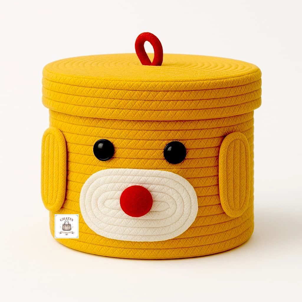 Cotton woven cylindrical storage basket with cap (lid) Storage Basket