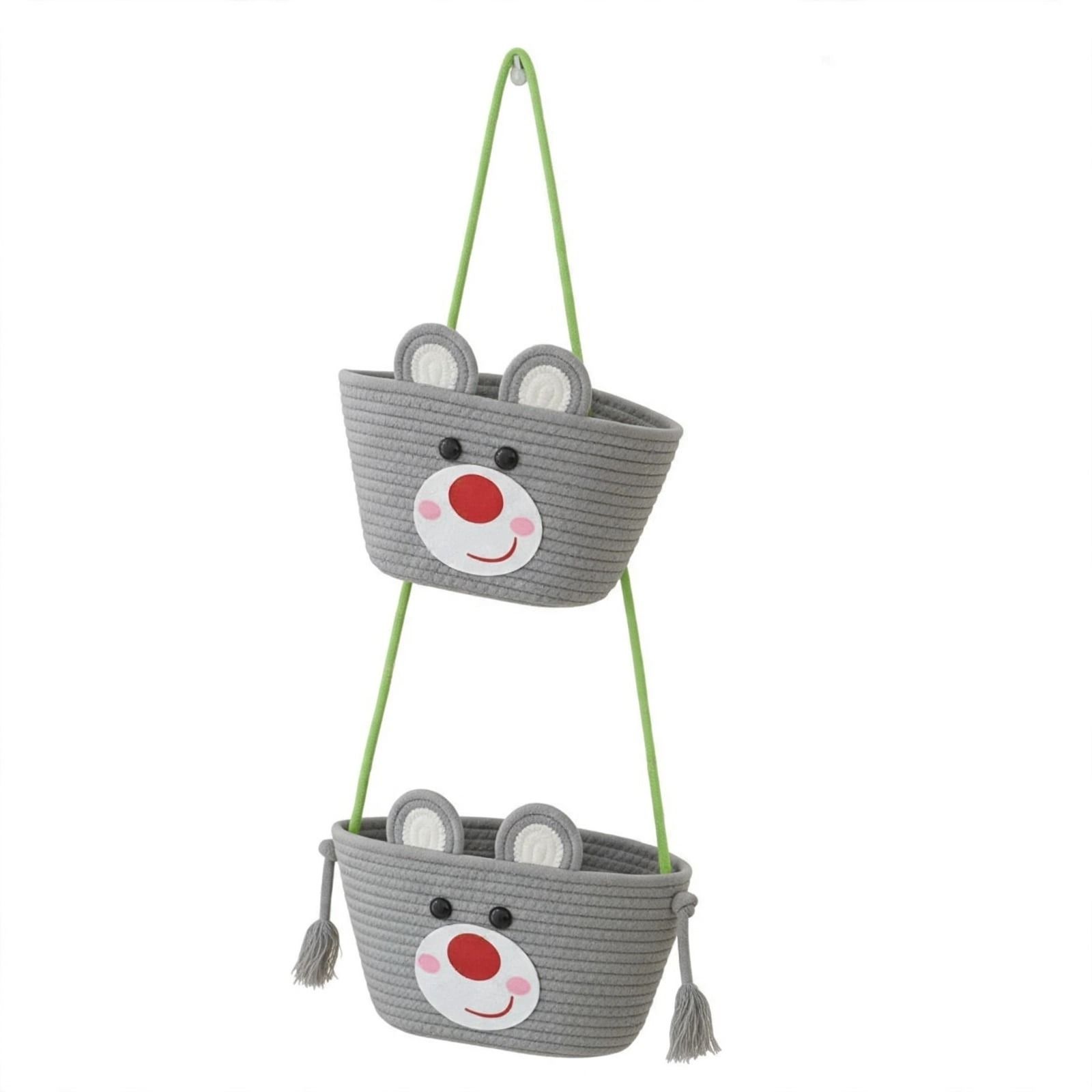 Jute Wall Hanging Storage Baskets - 2 Layer Over The Door Organizer Grey Storage Basket-image-45