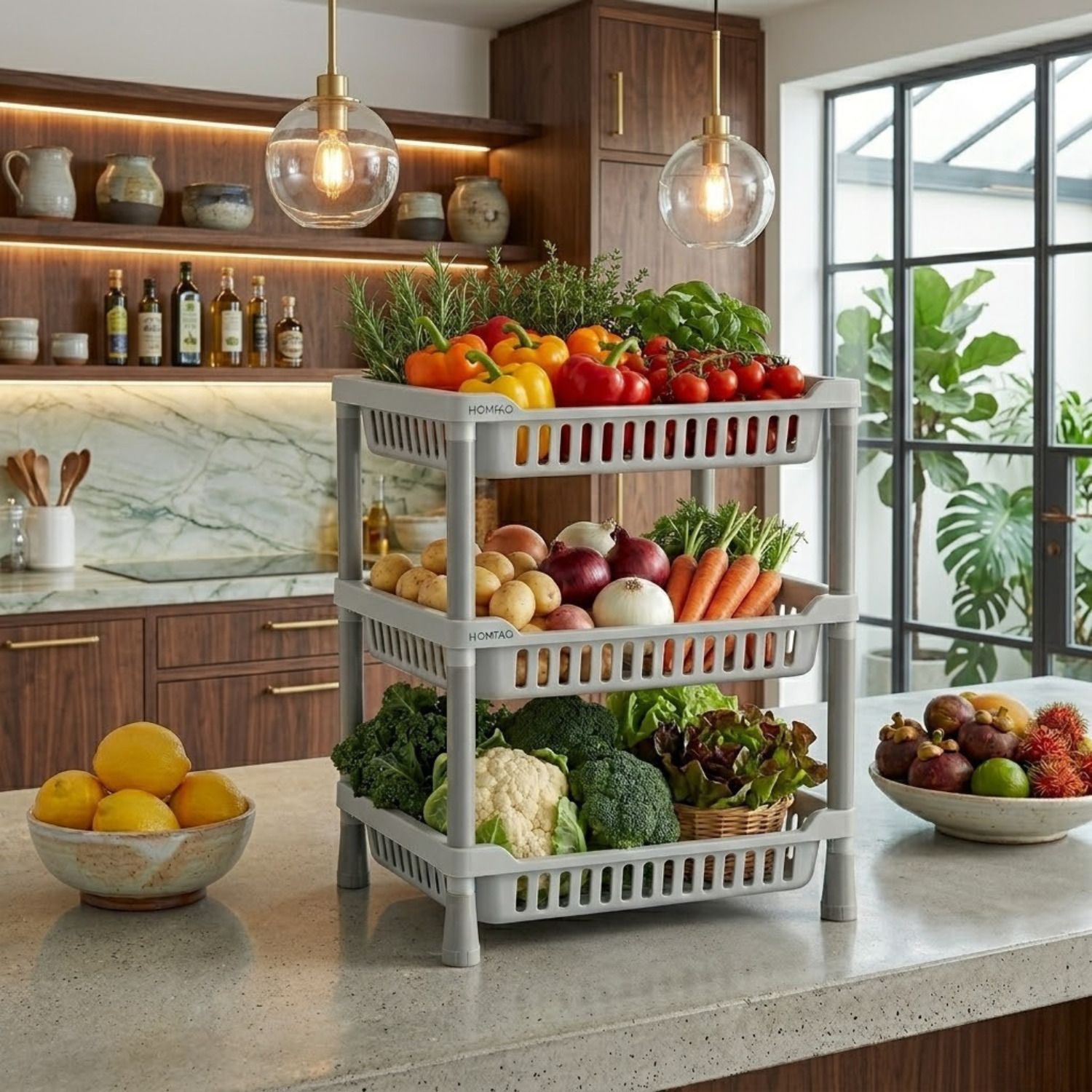 homixo Rack for Storage 3 Tier Kitchen Organizer Shelf Vegetable Basket Stand Plastic Kitchen Trolley-picture-29