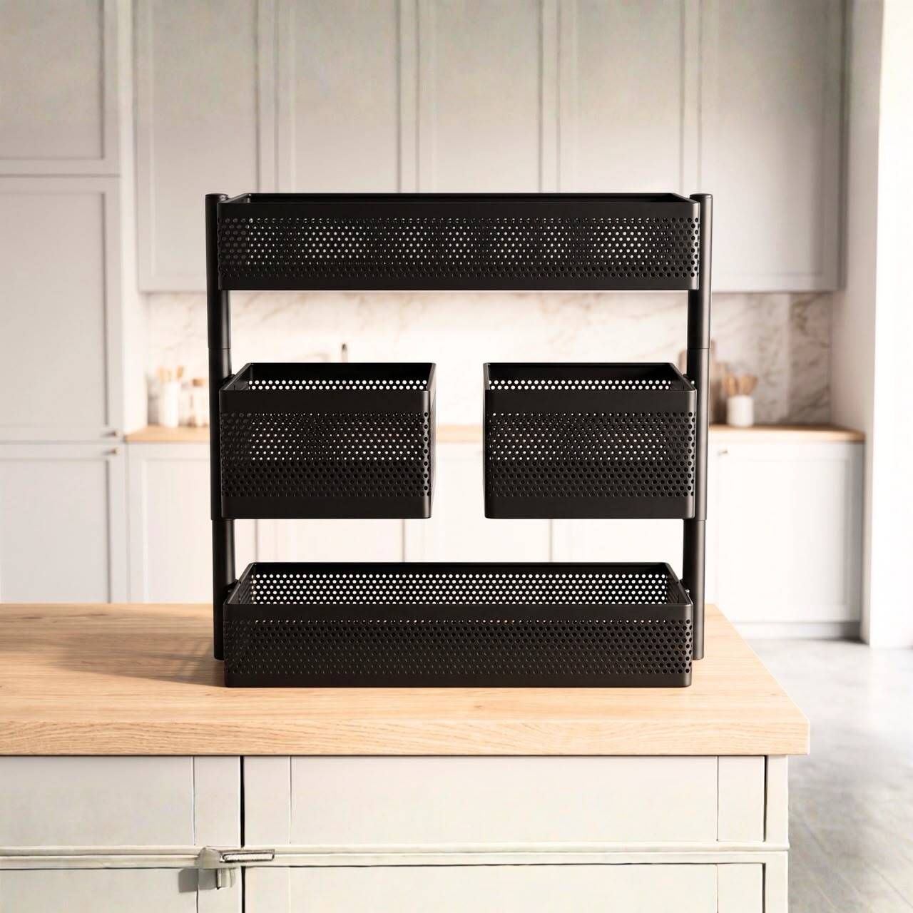 Plastic Metal Bathroom Organiser Stand | 3 Tier Storage Rack | Black Storage Basket-image-44