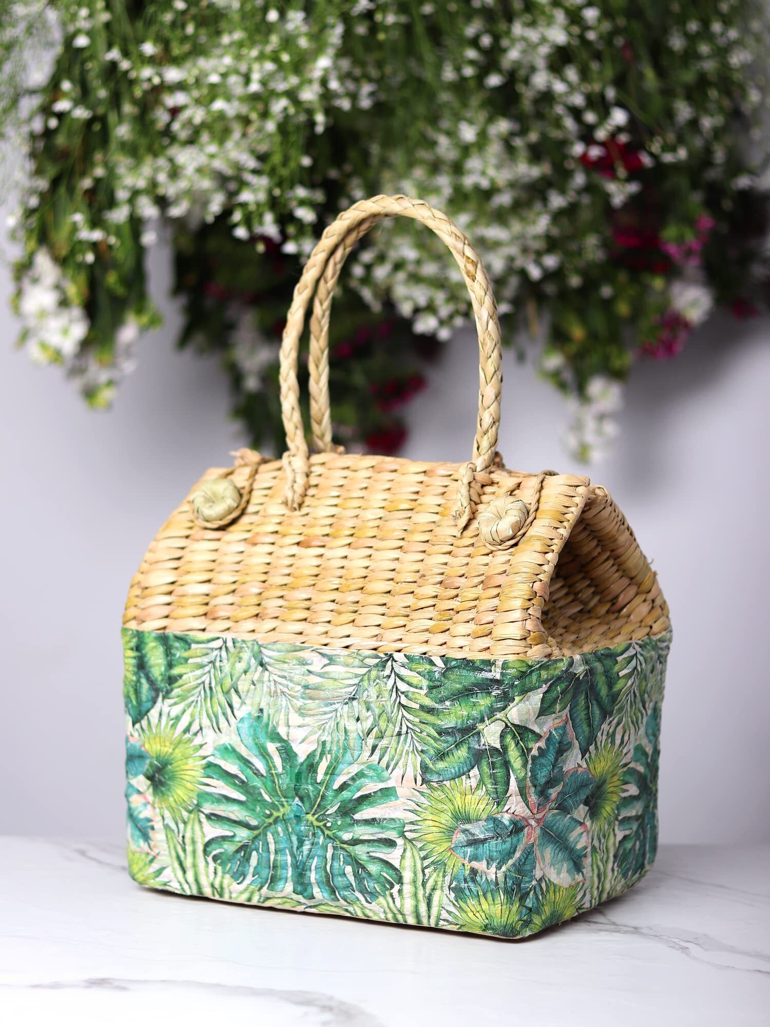 Seagrass Seagrass Picnic Tote Basket Handmade for Lunch, Travel & Outdoor Fun Storage Basket-image-21