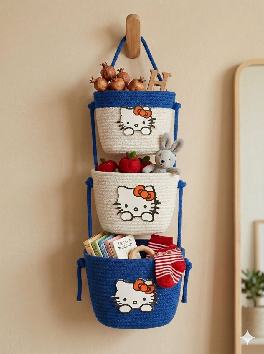 fabrich Cotton Adorable Hanging Hello Kitty for Home Storage and Decor(Size 7*3*5inch) Storage Basket-picture-27