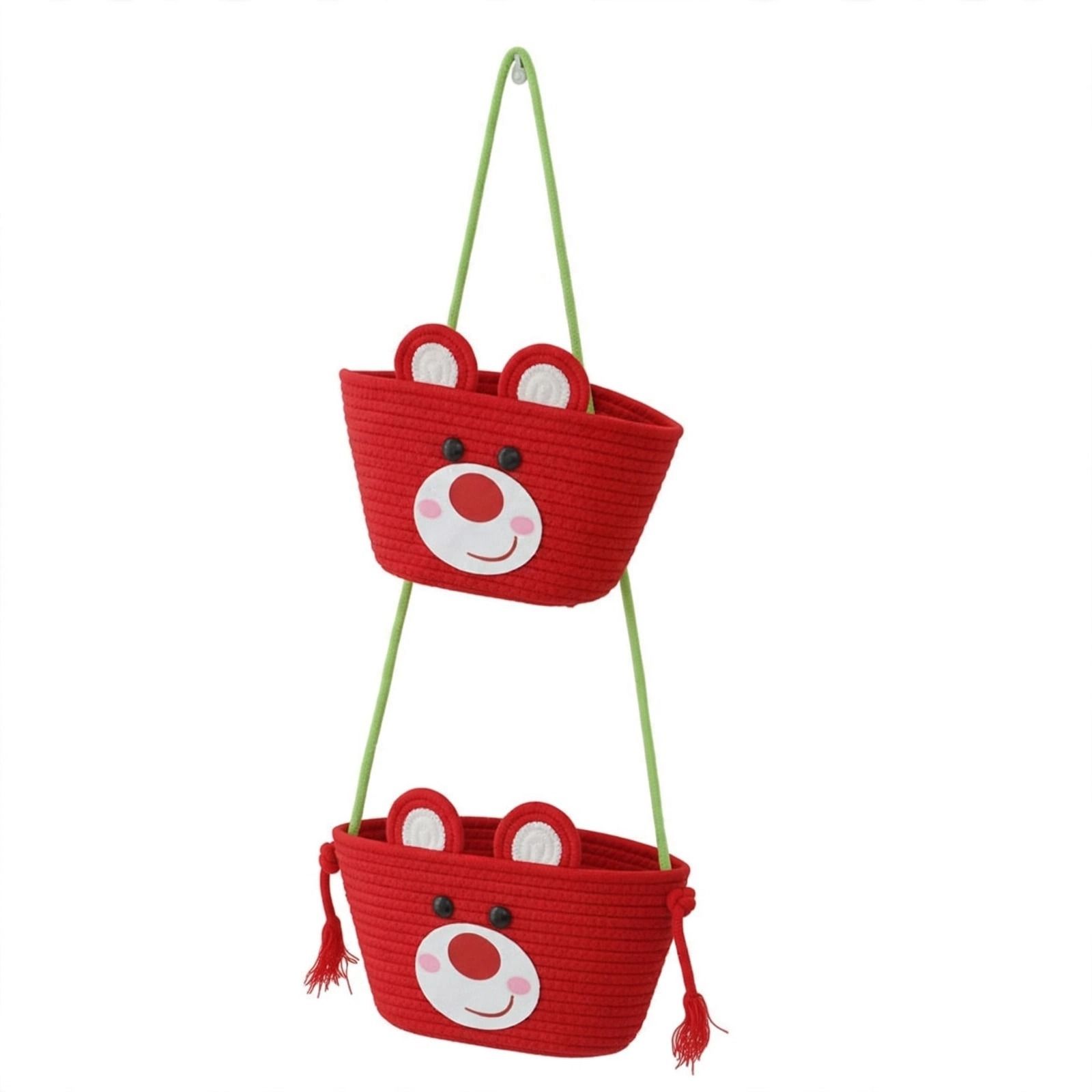 Jute Wall Hanging Storage Baskets - 2 Layer Over The Door Organizer Red Storage Basket-image-7