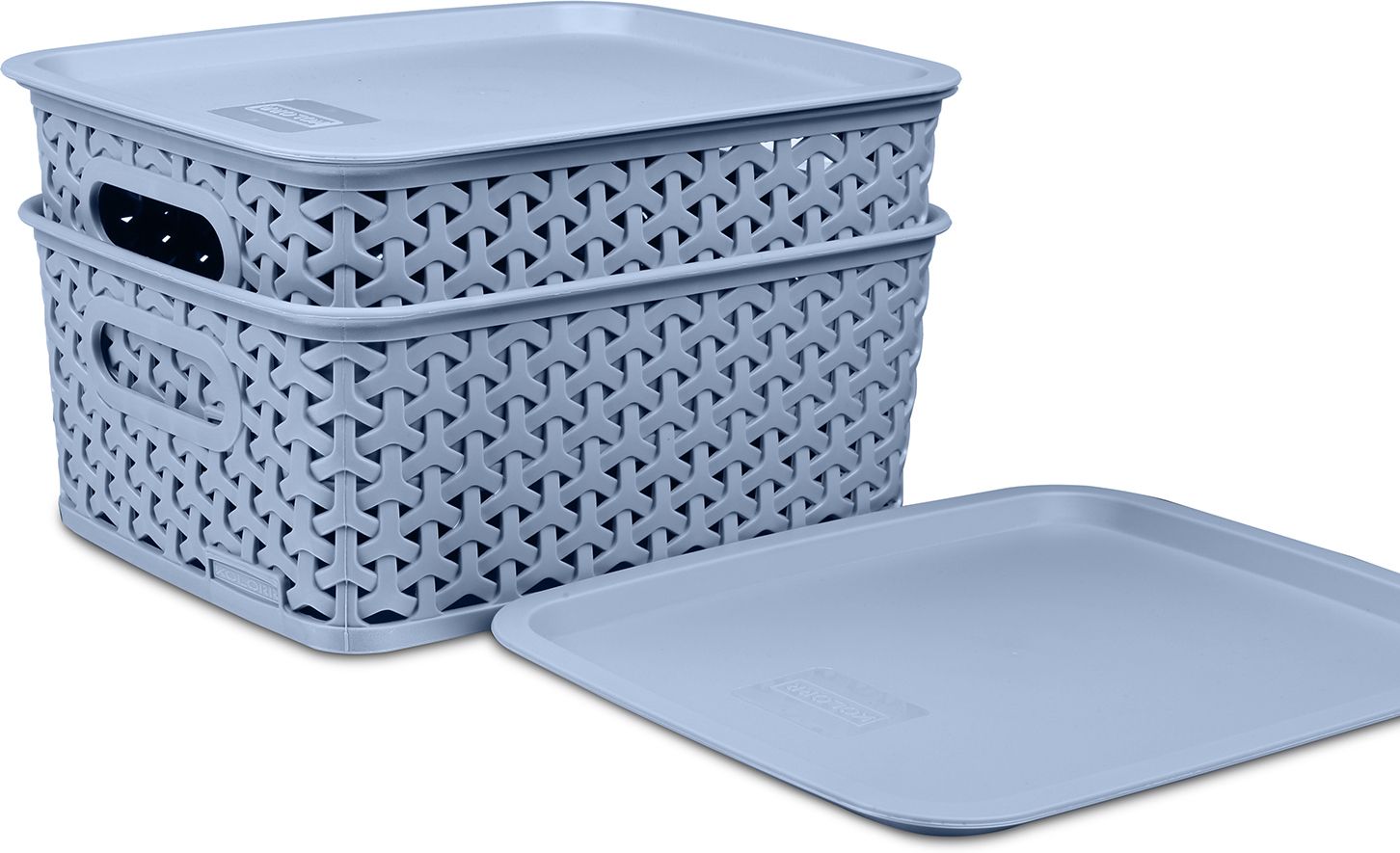 Plastic Premium Elite Baskets Small with 2 Lids - Daiso Grey Storage Basket-image-48