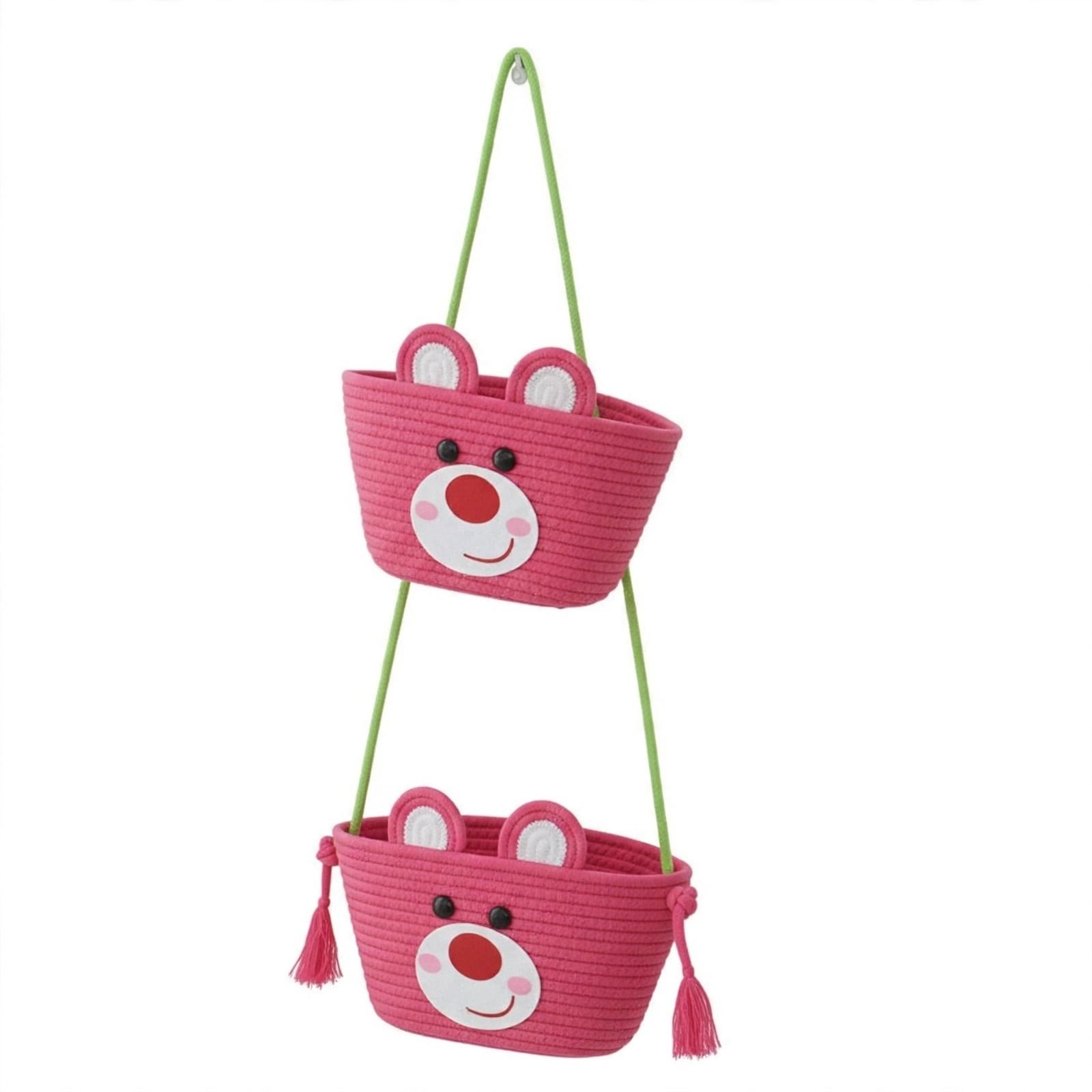 Jute Wall Hanging Storage Baskets - 2 Layer Over The Door Organizer Pink Storage Basket-image-31