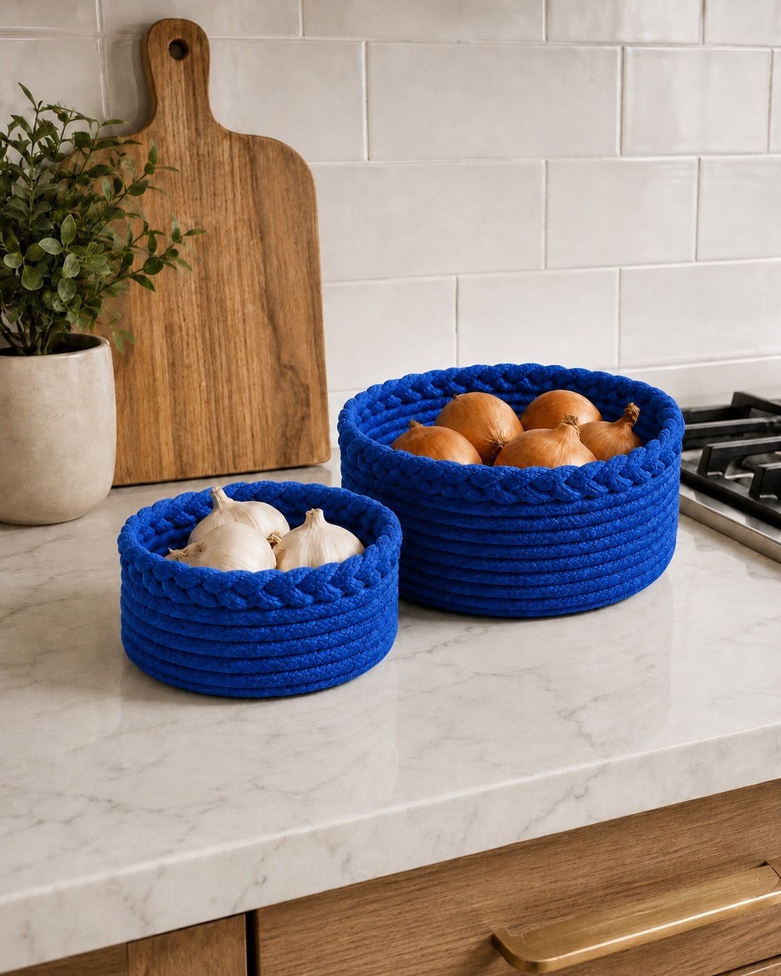 mikka mall Cotton Blue Bowl Set of 2 Pieces Storage Basket-picture-30