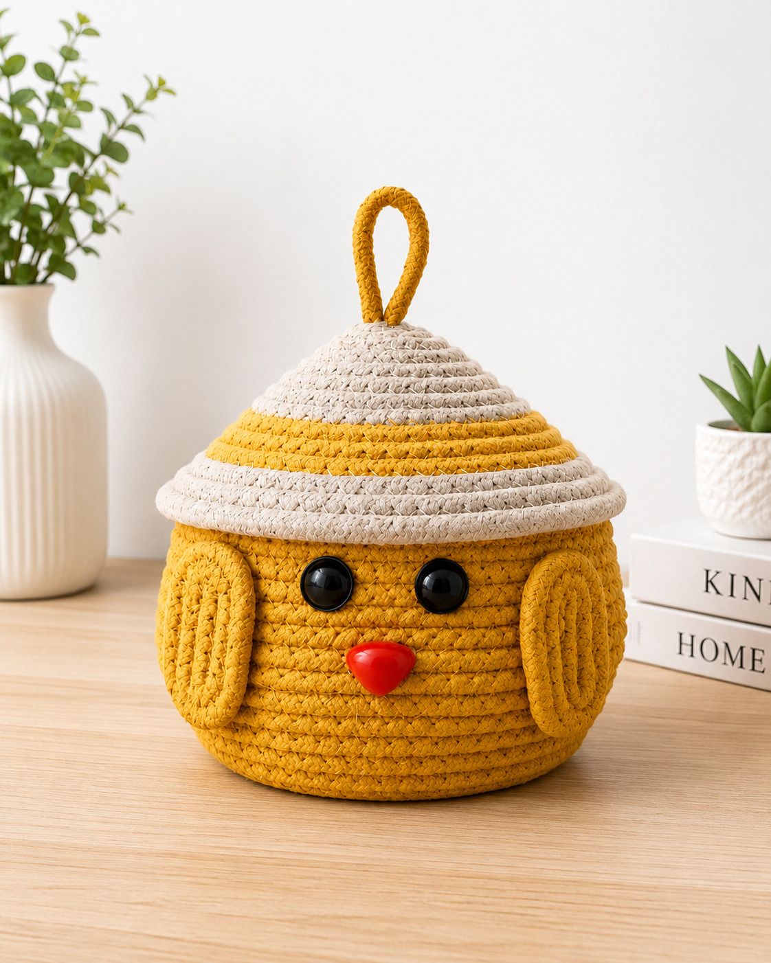 sidra Cotton Cute Chick Cotton Rope Storage Basket with Lid Storage Basket-picture-25