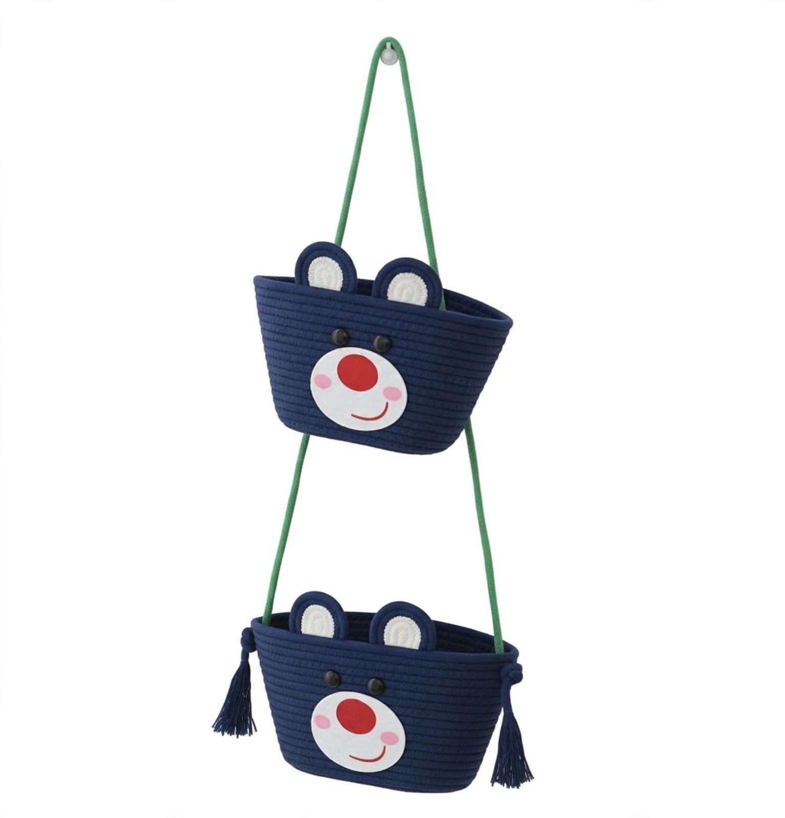 Jute Wall Hanging Storage Baskets - 2 Layer Over The Door Organizer Blue Storage Basket-image-47