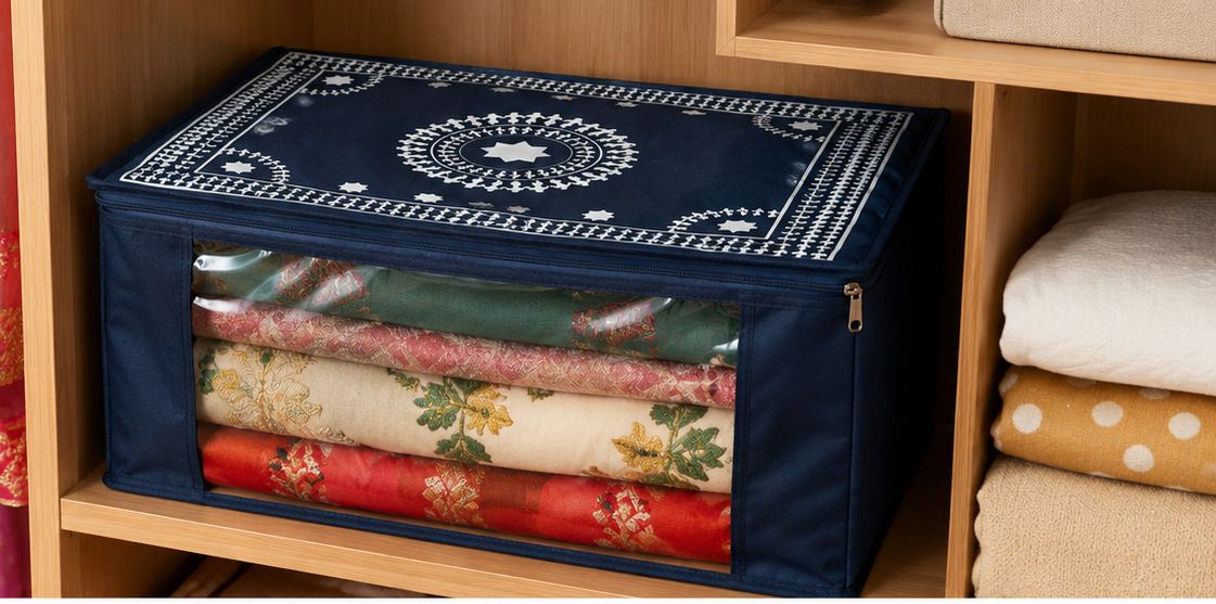 Polyester Foldable Wardrobe Clothes Storage Organizer Box with Transparent Window Storage Basket-image-35
