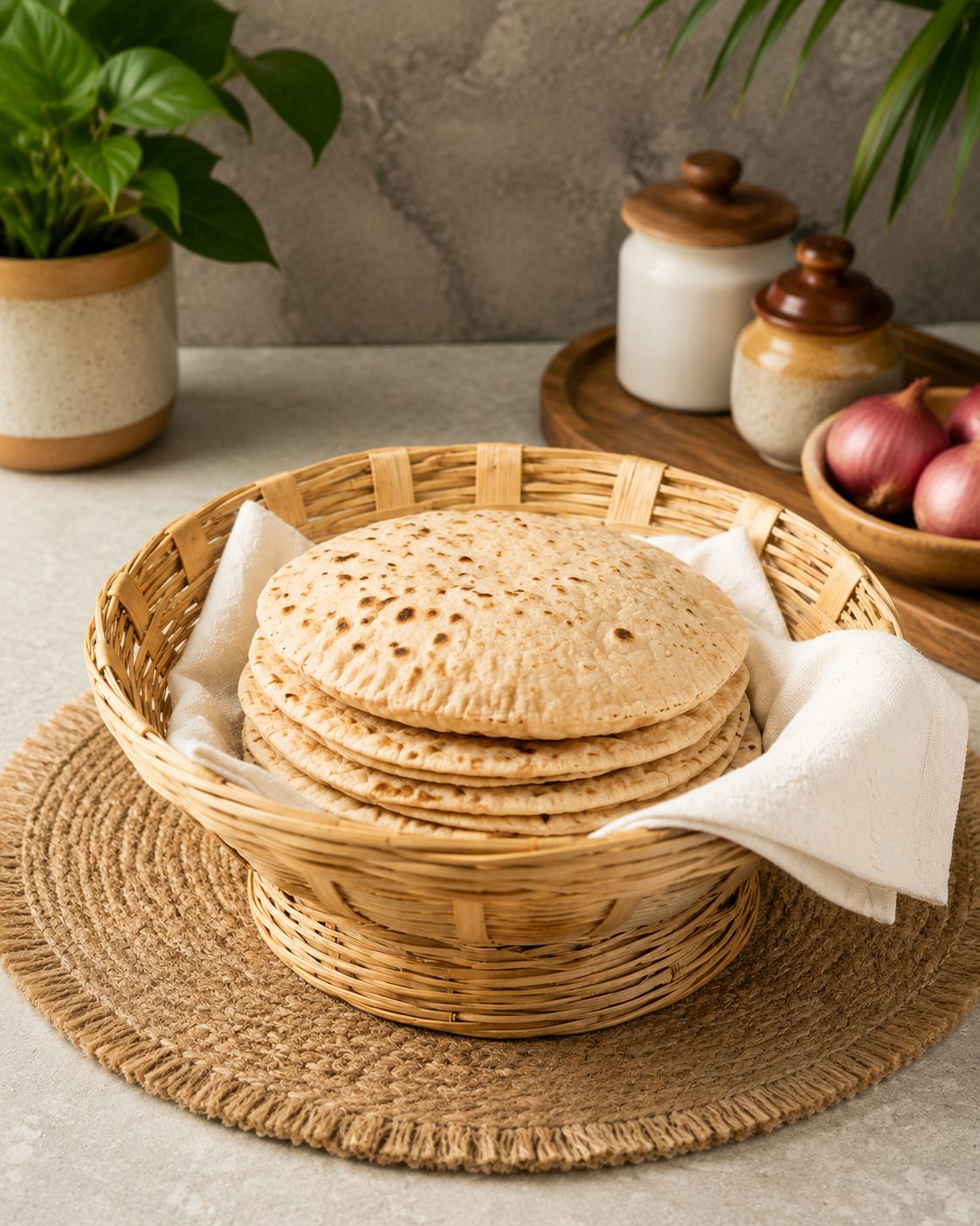 yesmall Bamboo Natural Bamboo Chapati Basket | Handcrafted Round Roti Serving Basket Storage Basket-picture-20