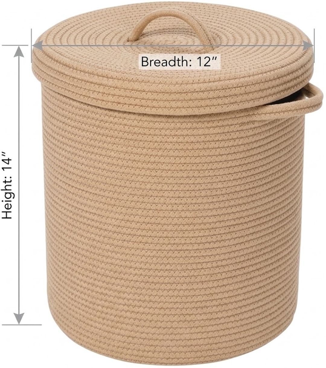 Jute, Cotton GETSFAB-BEIGE-LID BASKET-12X14 Storage Basket-image-6