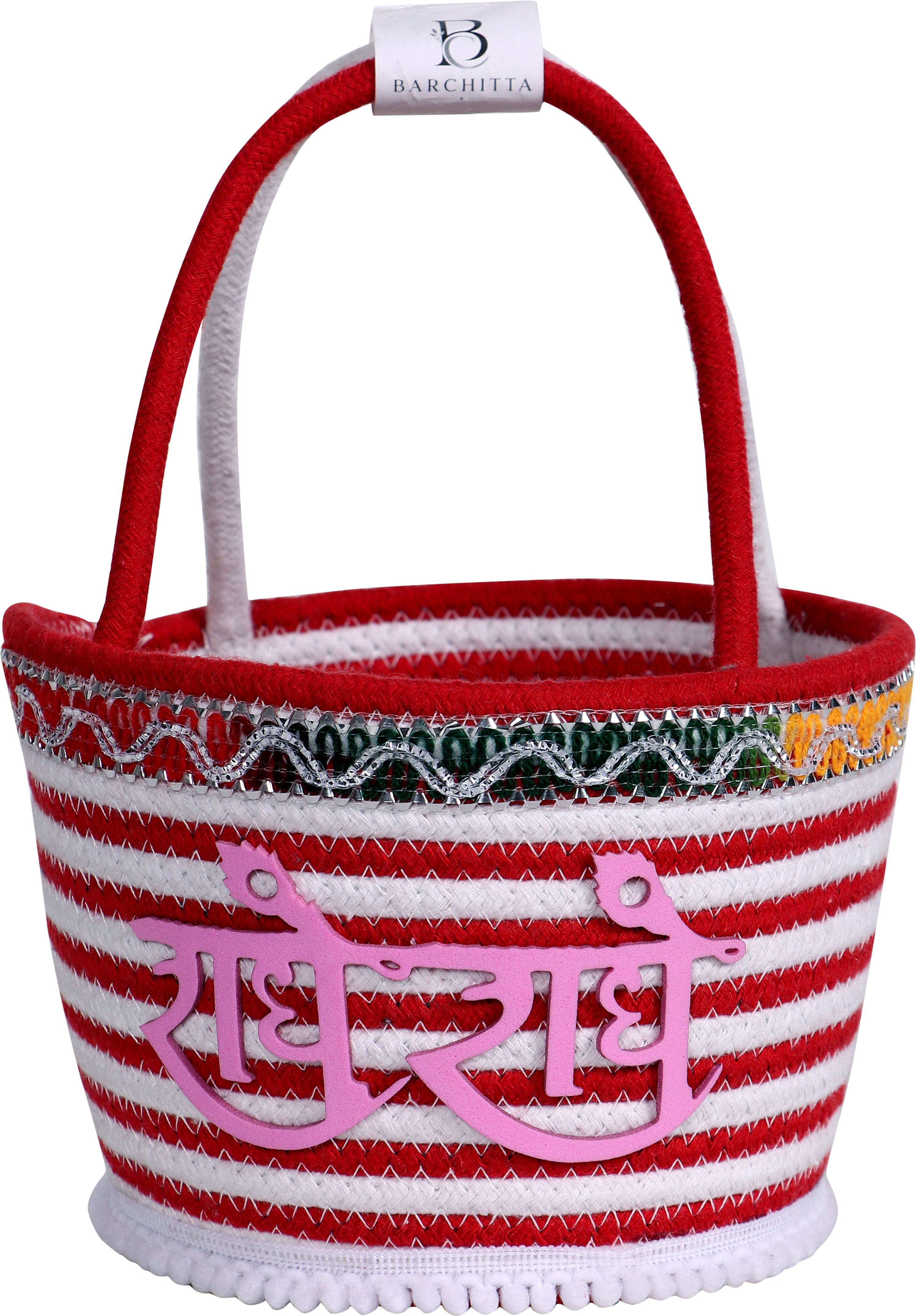 barchitta Cotton Bal Gopal Decorative Cotton Travel Basket with Handle Multicolor Tokri Storage Basket-picture-44