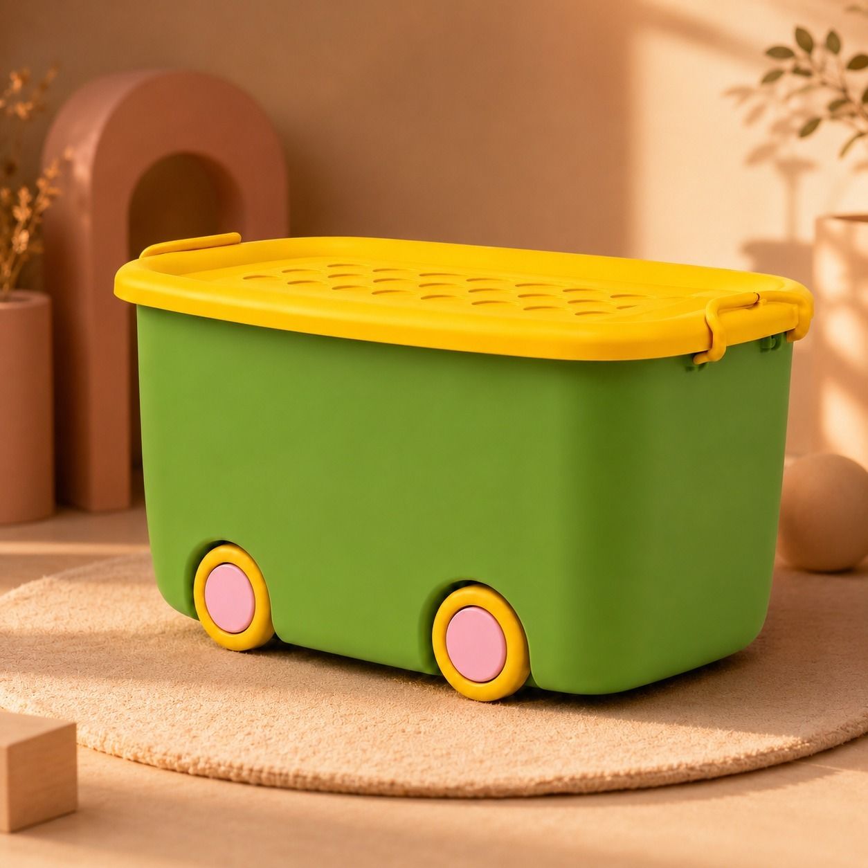 Plastic Multipurpose Plastic Storage Box with Wheels Storage Basket-image-5