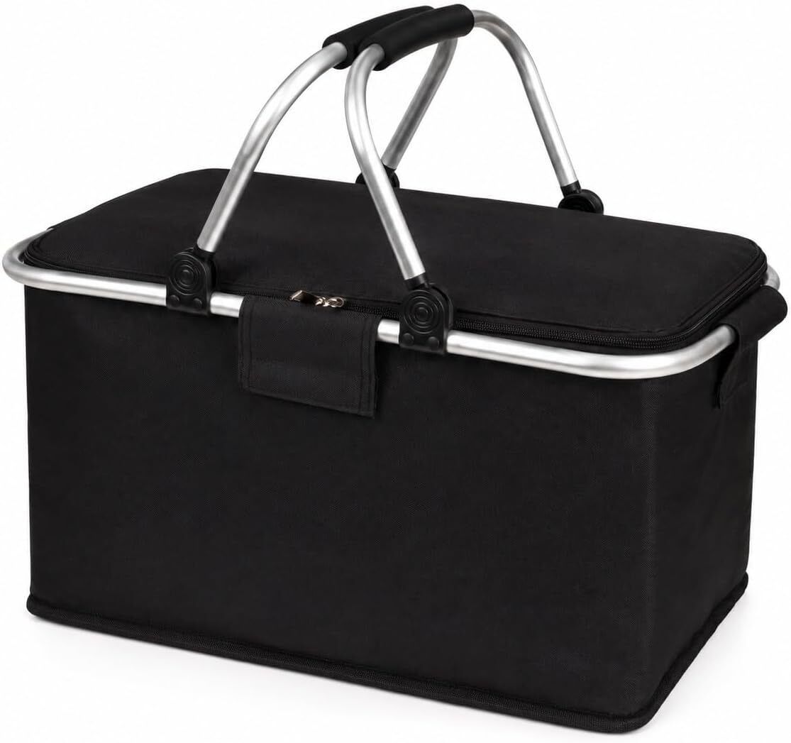 Aluminium, Cotton 26 Liter Foldable Insulated Oxford Folding Collapsible Picnic Baskets Storage Basket-image-15