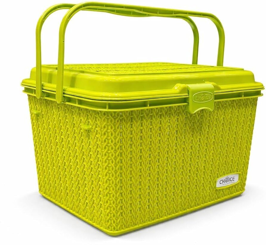 ashlas Plastic Compartment Storage Basket with Lid & Handle – Sturdy Plastic Multipurpose Storage Basket-picture-20