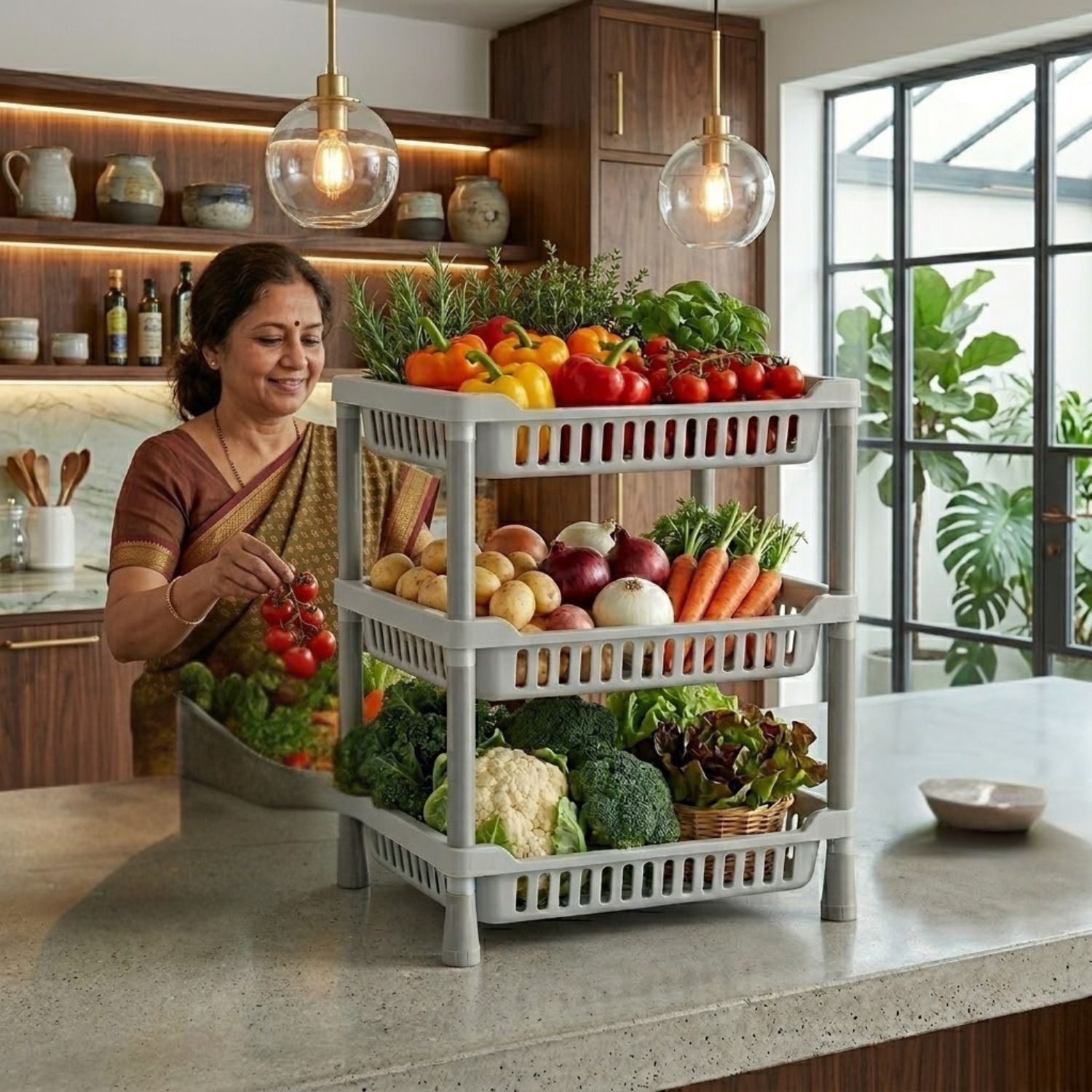 homixo Storage Rack 3 Tier Kitchen Accessories Organizer Rack for Home Storage Plastic Kitchen Trolley-picture-35