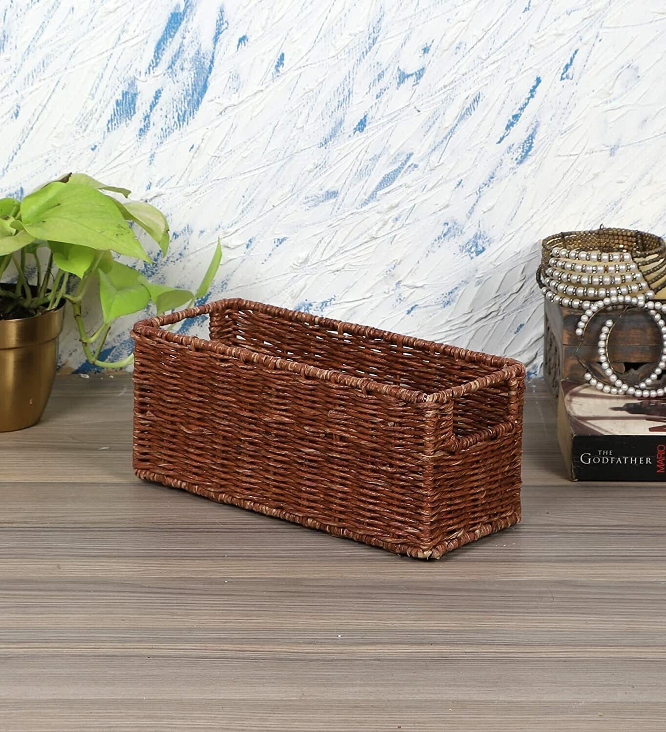 akway Bamboo Handmade Wicker Basket Bathroom Vanity Tray, Wicker Kitchen Counter top Storage Basket-picture-20